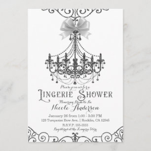 White & Silver White Bow Chic Lingerie Dusche Einladung