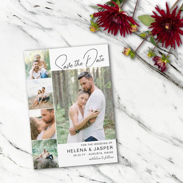 White Simple Clean 5 Foto Collage Save The Date (Von Creator hochgeladen)