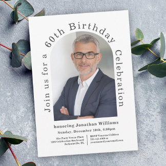 White Simple Foto Arch 60. Geburtstagsparty Einladung
