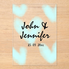 white simple minimal text style wedding blue heart acryleinladungen