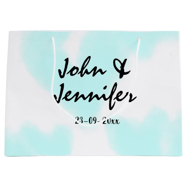 white simple minimal text style wedding blue heart große geschenktüte (Vorderseite)
