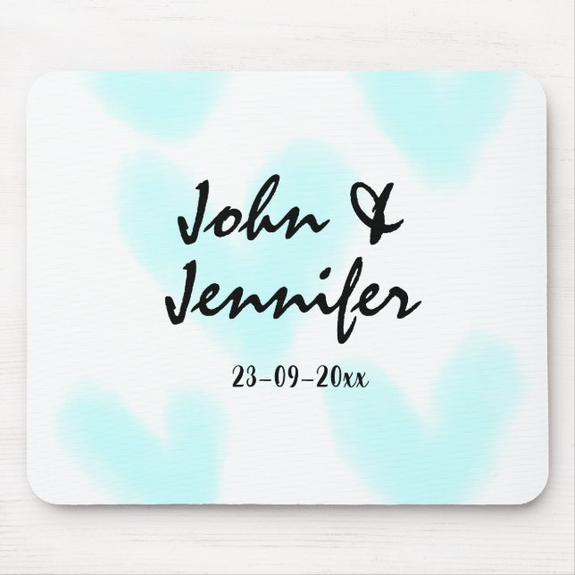 white simple minimal text style wedding blue heart mousepad (Vorne)