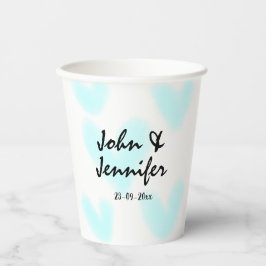 white simple minimal text style wedding blue heart pappbecher