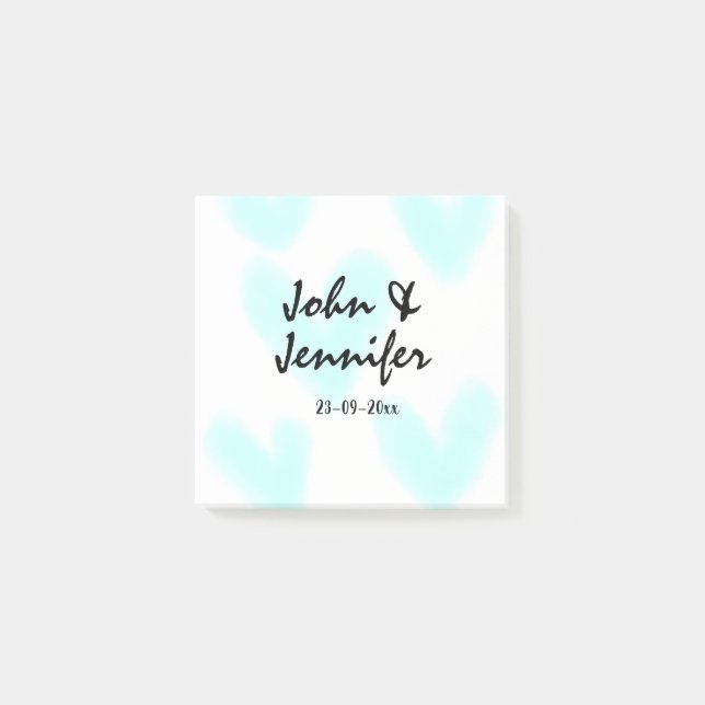 white simple minimal text style wedding blue heart post-it klebezettel (Vorderseite)