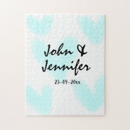 white simple minimal text style wedding blue heart puzzle
