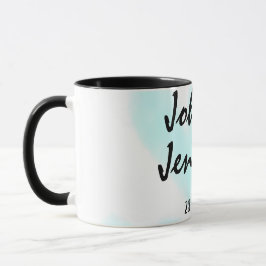white simple minimal text style wedding blue heart tasse