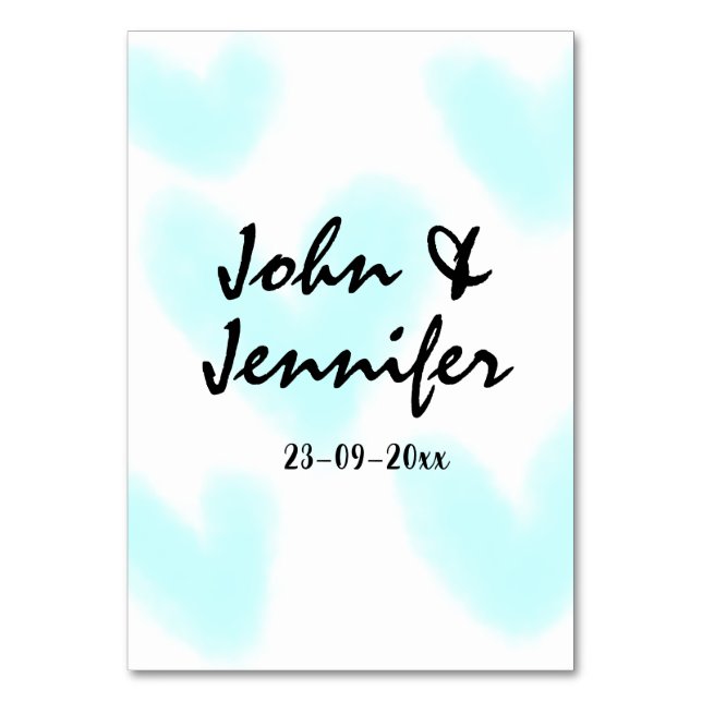white simple minimal text style wedding blue heart tischnummer (Vorderseite)