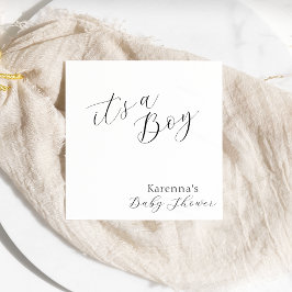 White Simple Minimalistisch Script Boy Baby Showdu Serviette