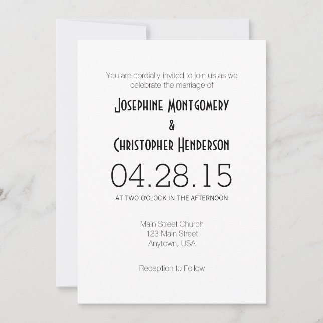 White Simple Modern Hochzeit Einladung (Vorderseite)