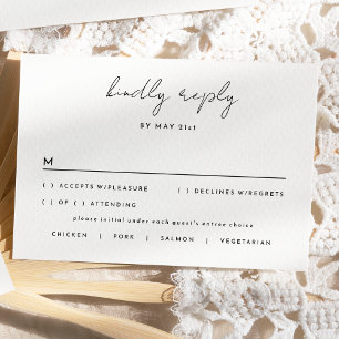 White Simple Modern Script Wedding RSVP Karte