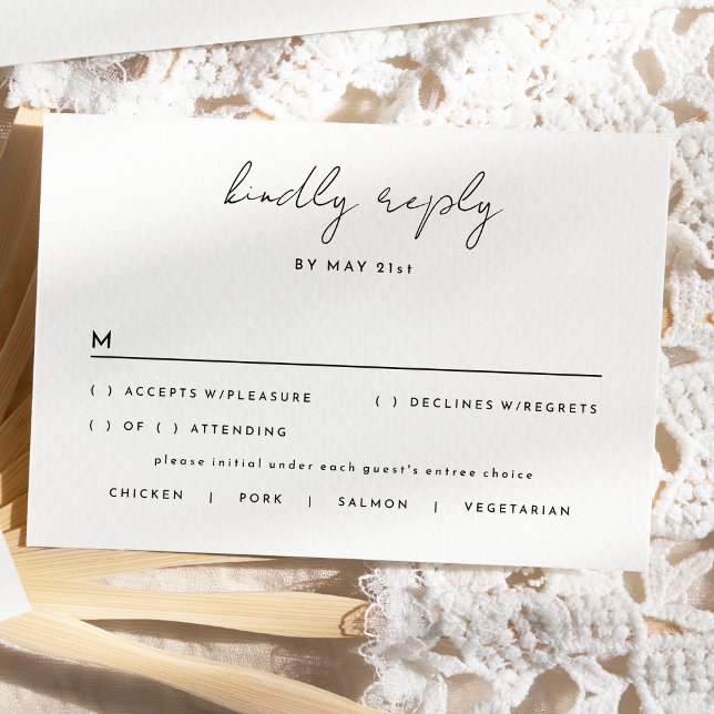 White Simple Modern Script Wedding RSVP Karte (Von Creator hochgeladen)