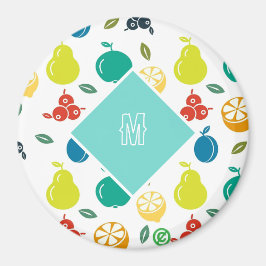 White Simple Monogram Fruits Magnet