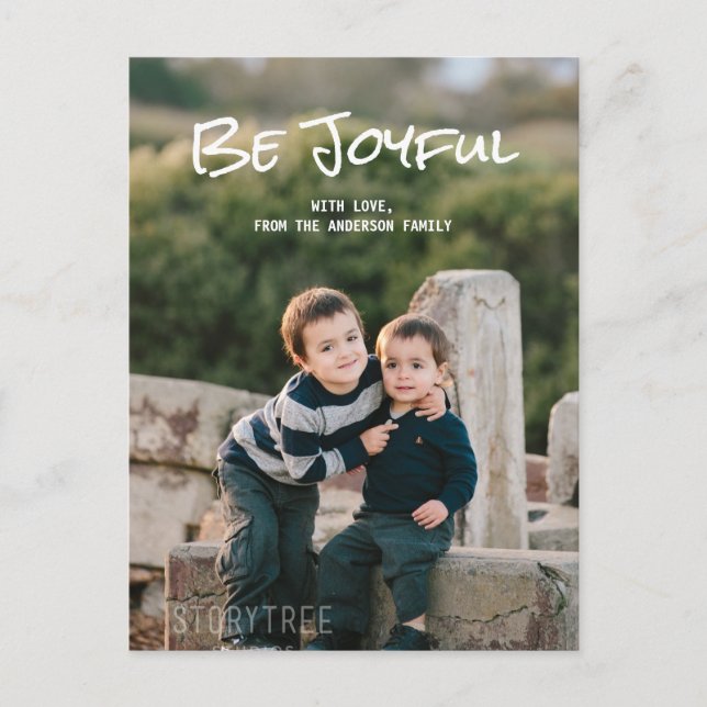 White Simple Script Be Joyful Foto Postcard Postkarte (Vorderseite)