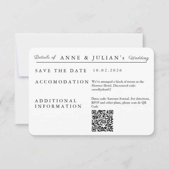 White Simple Wedding Invitation Details Card RSVP Karte (Vorderseite)