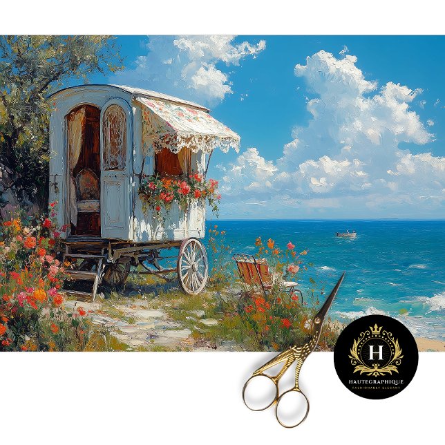 White Sinti und Roma Caravan Coastal Floral Decoup Seidenpapier (Von Creator hochgeladen)