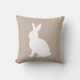 White Sitting Bunny Silhouette On Beige Easter Kissen