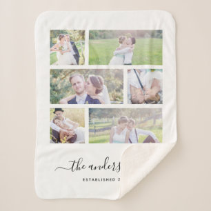 White Six Foto Collage Familienname Kalligrafie Sherpadecke