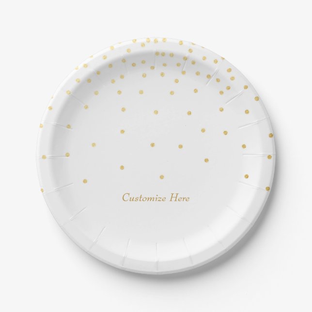 White & Small Gold Foil Confetti Dots Party Teller (Vorderseite)