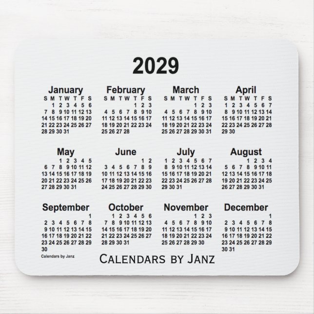 White Smoke Calendar von Janz Mouse Pad 2029 Mousepad (Vorne)