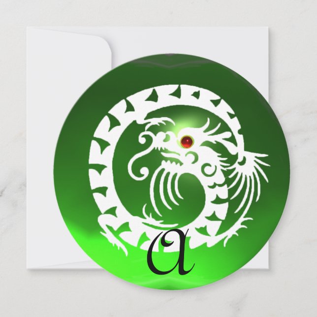 WHITE SNAKE DRAGON GREEN EMERALD GEM MONOGRAM EINLADUNG (Vorderseite)