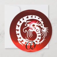 WHITE SNAKE DRAGON RED RUBY GEM STONE MONOGRAM