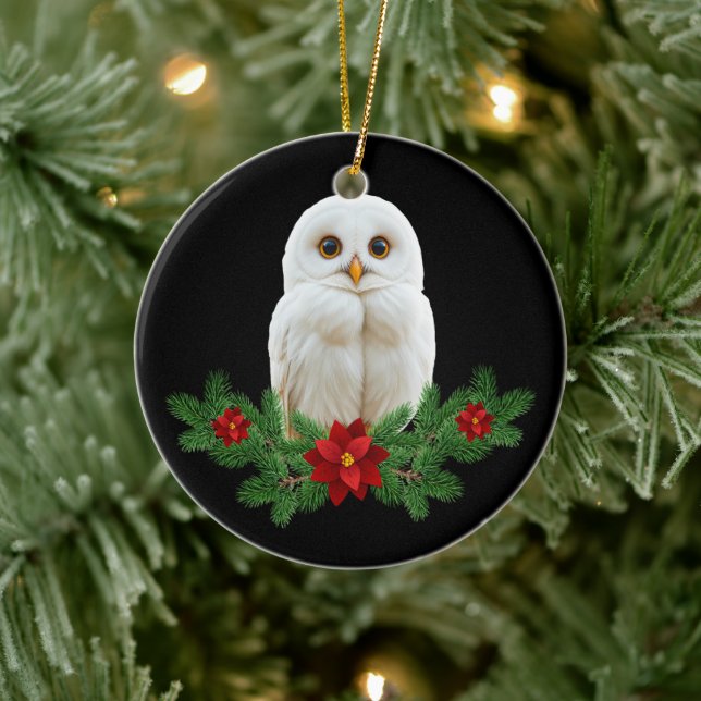 White Snow Christmas Owl Keramik Ornament (Baum)