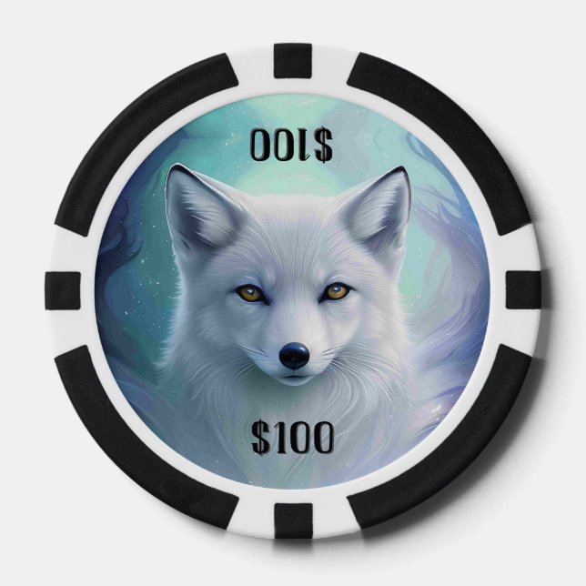 White Snow Fox auf dem Icy Land Custom Dollar Betr Pokerchips (Vorderseite)