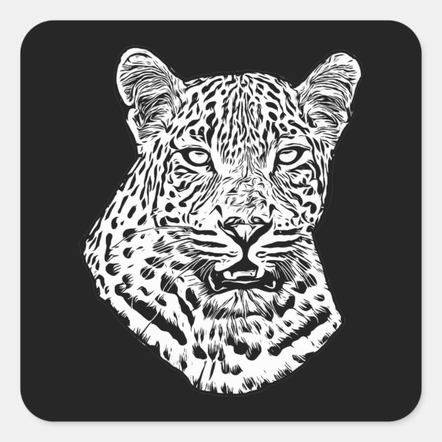 White Snow Leopard Kopf Jungle Tiere Kunst Quadratischer Aufkleber (Vorderseite)