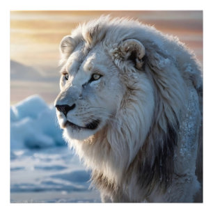 White Snow Lion Head Fotodruck