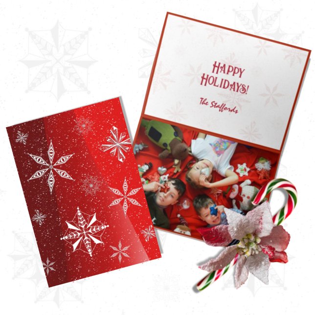 White Snow on Red Canvas Folded Christmas Card Dankeskarte (Von Creator hochgeladen)