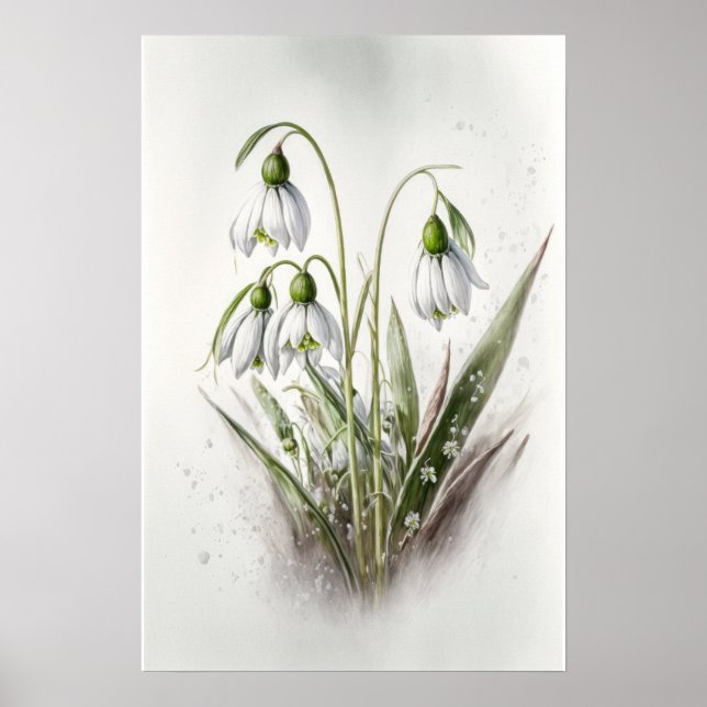 White Snowdrop Blume Art Print Poster (Vorne)
