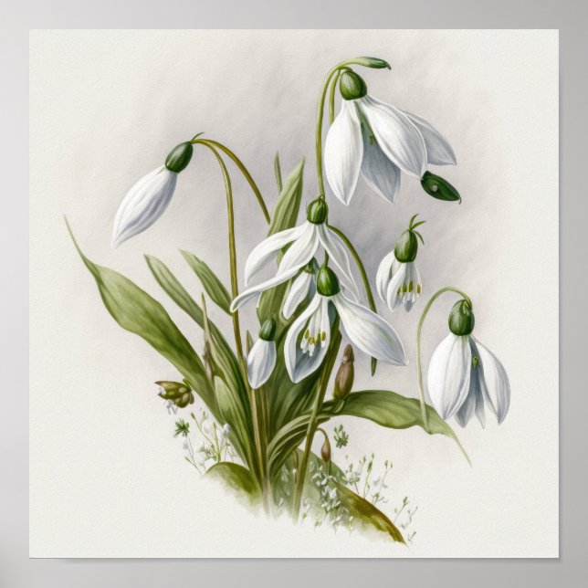 White Snowdrop Blume Art Print Poster (Vorne)