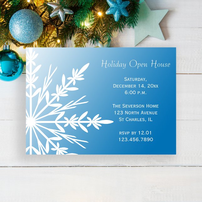 White Snowflake auf Blue Holiday Open House Einladung (Von Creator hochgeladen)