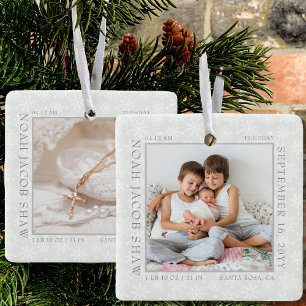 White Snowflake Foto Rahmen und Baby Birth Stats Keramikornament