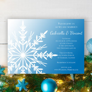 White Snowflake on Blue Winter Wedding Invitation Einladung