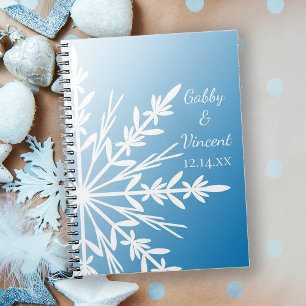 White Snowflake on Blue Winter Wedding Notizblock