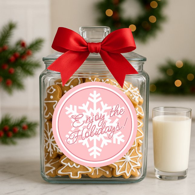 White Snowflake On Dusty Rose Blush Pink Runder Aufkleber (Von Creator hochgeladen)