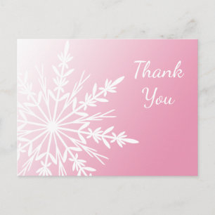 White Snowflake on Pink Winter Thank You Postkarte