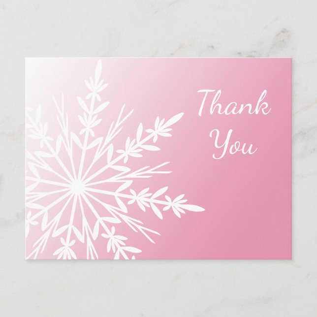 White Snowflake on Pink Winter Thank You Postkarte (Vorderseite)