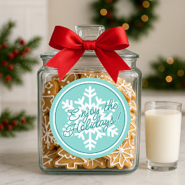 White Snowflake On Teal Aqua Turquoise Blue Green Runder Aufkleber