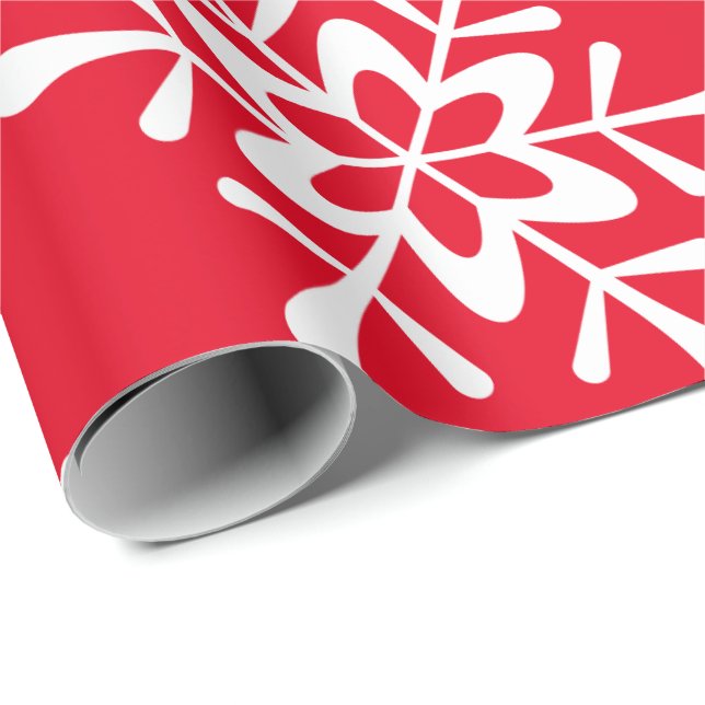 White Snowflake Red Backing Geschenkpapier (Rolleneckpunkt)