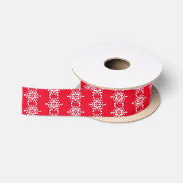 White Snowflake Red Backing Satinband