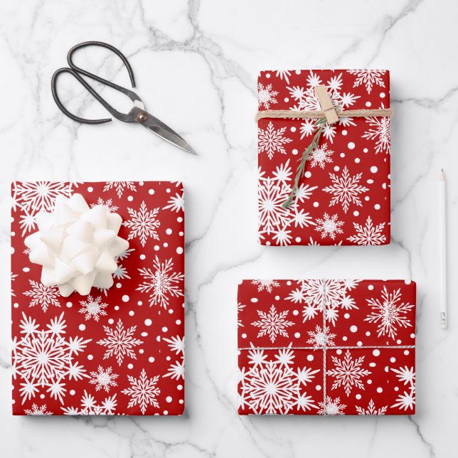 White Snowflake Seamless Patterns Weihnachten Geschenkpapier Set (Vorderseite)