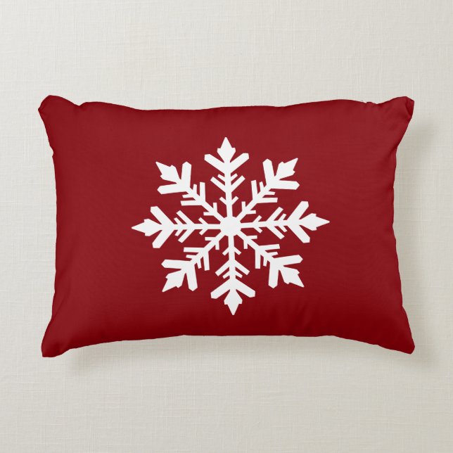 White Snowflake Silhouette On Red Christmas Dekokissen (Vorderseite)