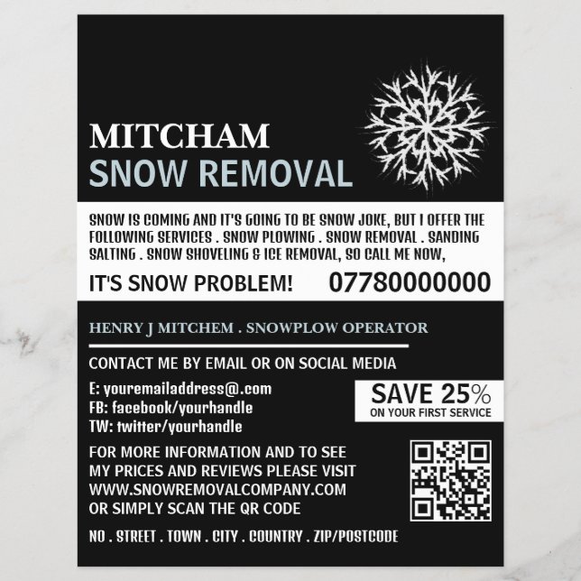 White Snowflake, Snow Removal Company Werbung Flyer (Vorne)
