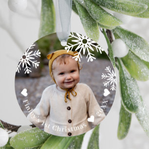 White Snowflakes Baby's First Christmas Foto Keramik Ornament