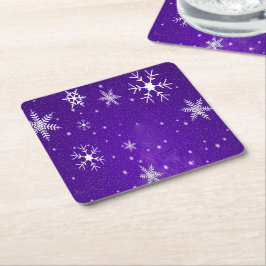 White Snowflakes Blue-Lila Backgd Paper Untersetze Rechteckiger Pappuntersetzer