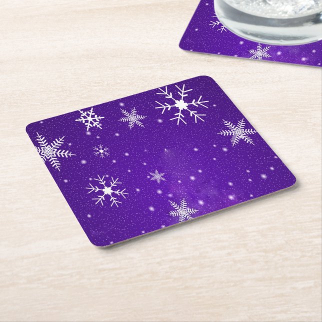 White Snowflakes Blue-Lila Backgd Paper Untersetze Rechteckiger Pappuntersetzer (angewinkelt)