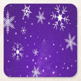 White Snowflakes Blue-Lila Backgd Paper Untersetze Rechteckiger Pappuntersetzer