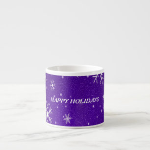 White Snowflakes Blue-Lila Backgrd Espresso Tasse